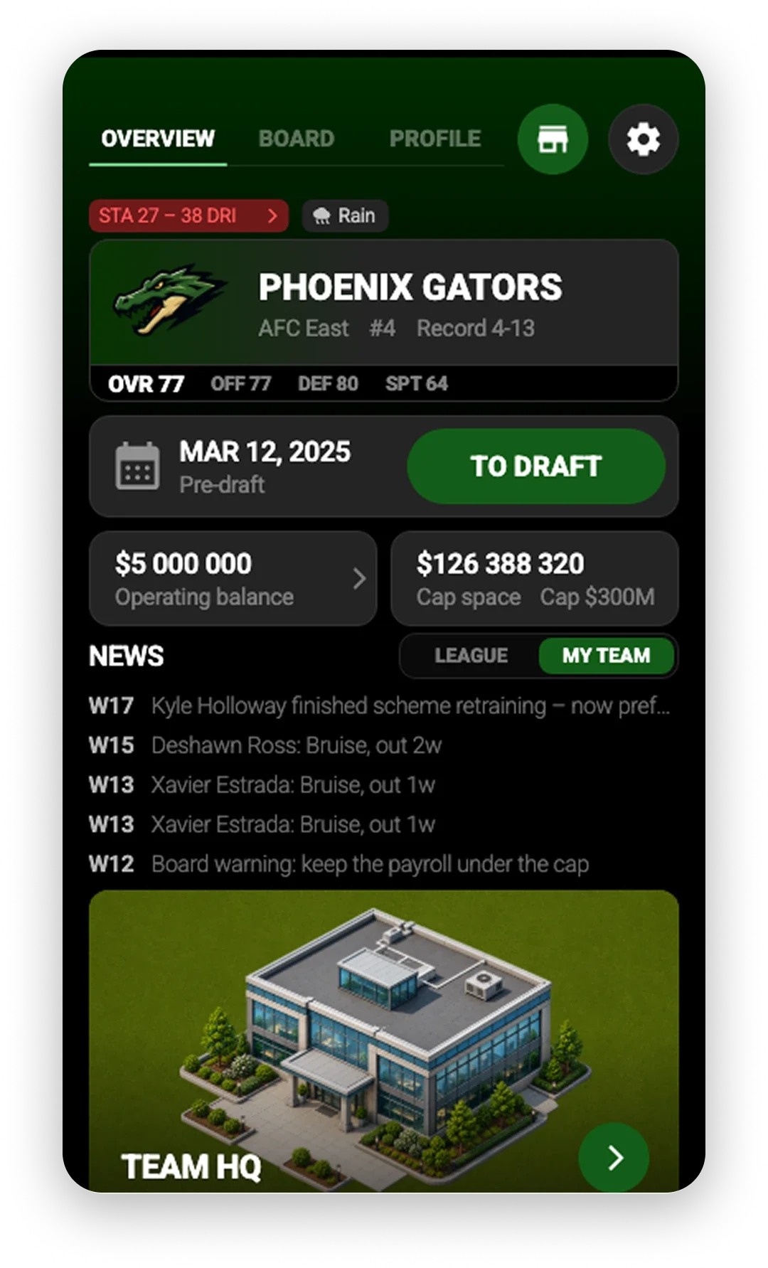 Sports Dynasty: Football game screen